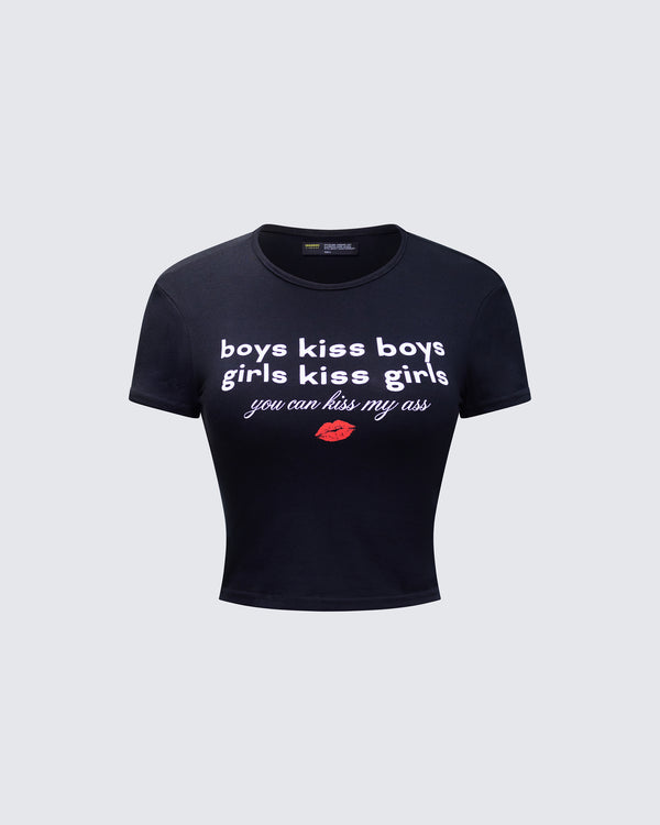 finesse Hema Black Slogan Baby Tee