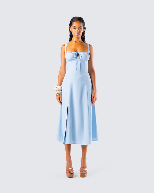 Finesse Hera Blue Corset Midi Dress