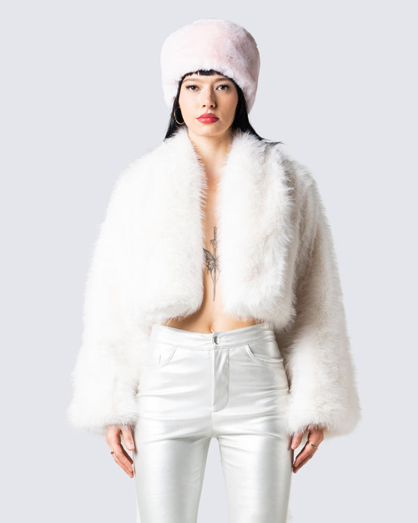 Finesse Hollis White Vegan Fur Coat