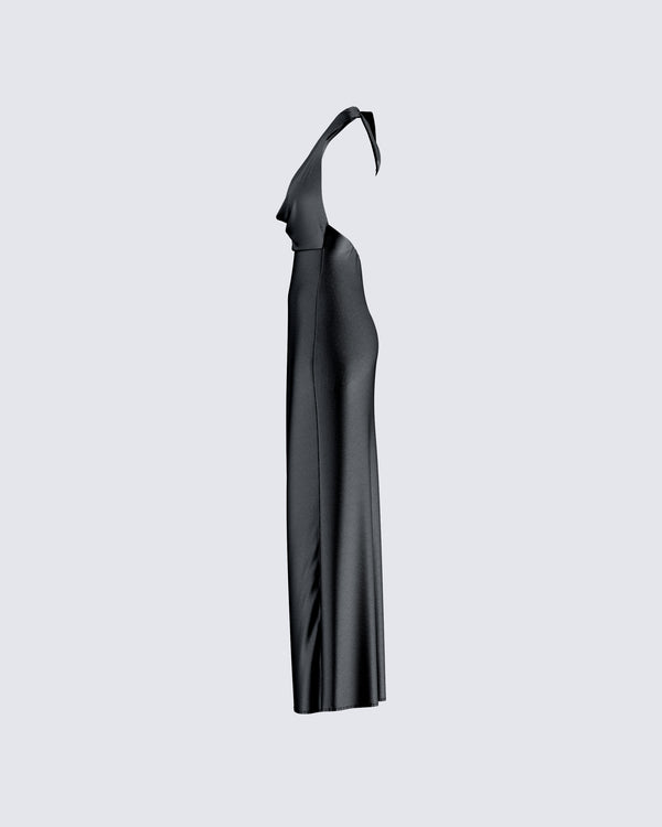 Finesse Holly Black Satin Cowl Maxi Dress