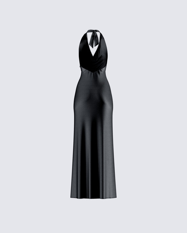 Finesse Holly Black Satin Cowl Maxi Dress
