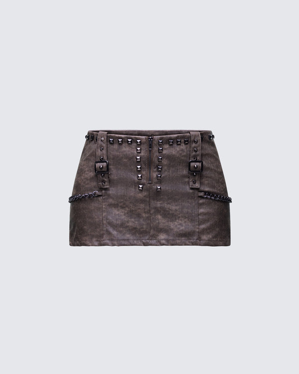 finesse Hosea Brown Vegan Leather Micro Mini Skirt