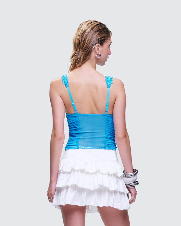 Finesse Hyacinth Blue Floral Bow Detail Top