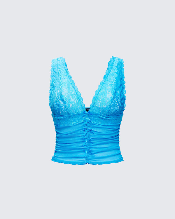 finesse Hyacinth Blue Floral Bow Detail Top