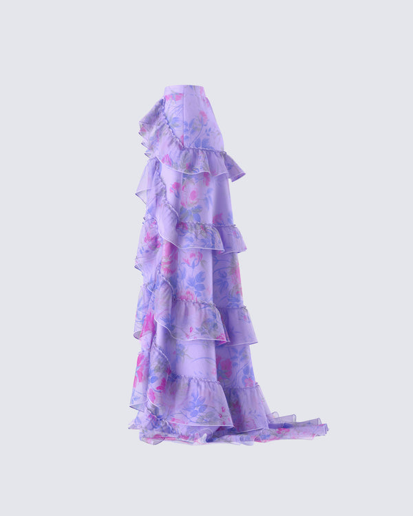 Finesse Ida Purple Floral Organza Maxi Skirt