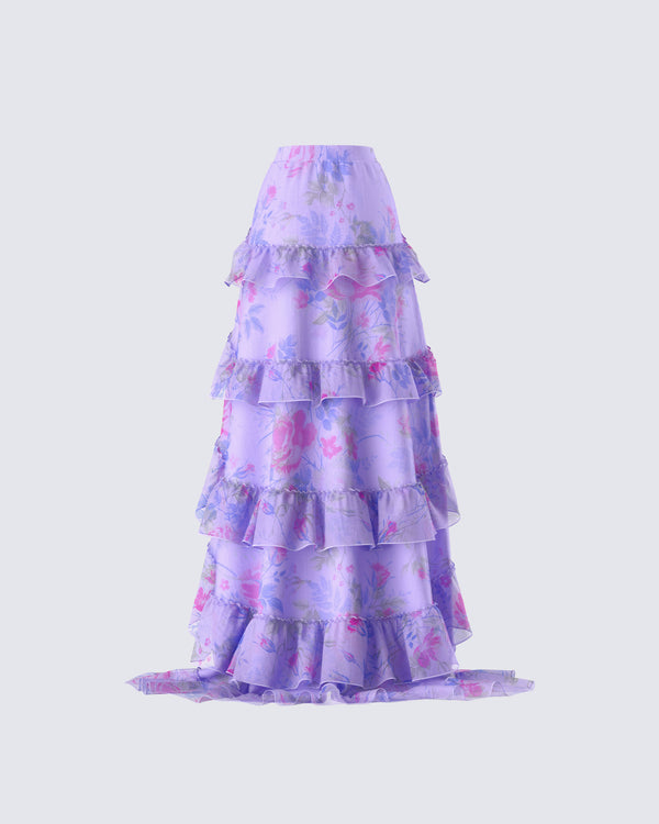 Finesse Ida Purple Floral Organza Maxi Skirt