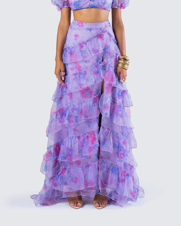 Finesse Ida Purple Floral Organza Maxi Skirt