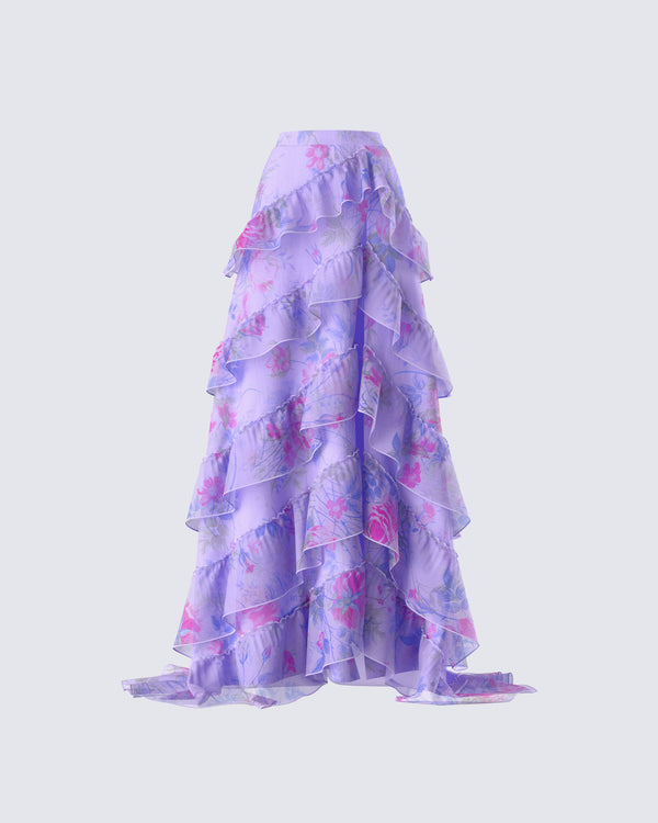 finesse Ida Purple Floral Organza Maxi Skirt