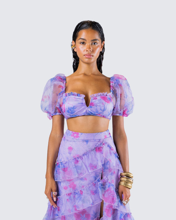 Finesse Ida Purple Floral Organza Top