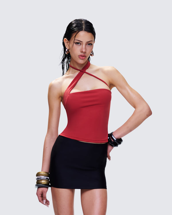 Finesse Idalia Red Asymmetrical Halter Top