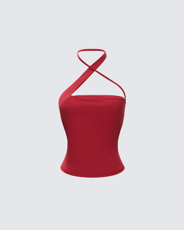 finesse Idalia Red Asymmetrical Halter Top