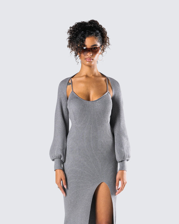 Finesse Ilana Grey Rib Shrug Sweater Top