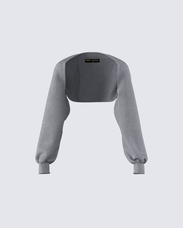finesse Ilana Grey Rib Shrug Sweater Top