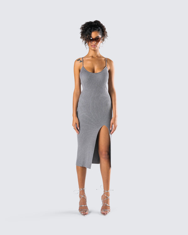 Finesse Ilana Grey Rib Sweater Dress
