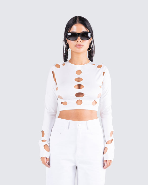 Finesse Iman White Cut Out Top