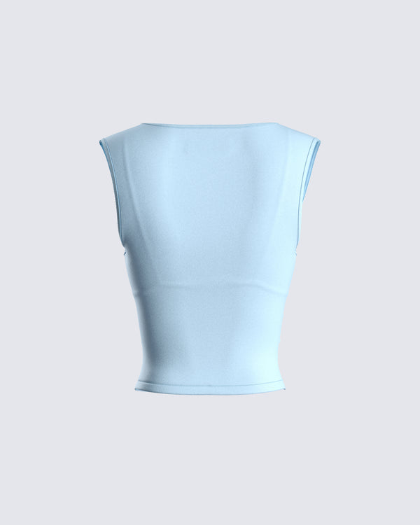 Finesse Indie Baby Blue Jersey Cut Out Top