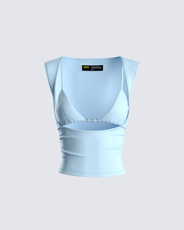 finesse Indie Baby Blue Jersey Cut Out Top