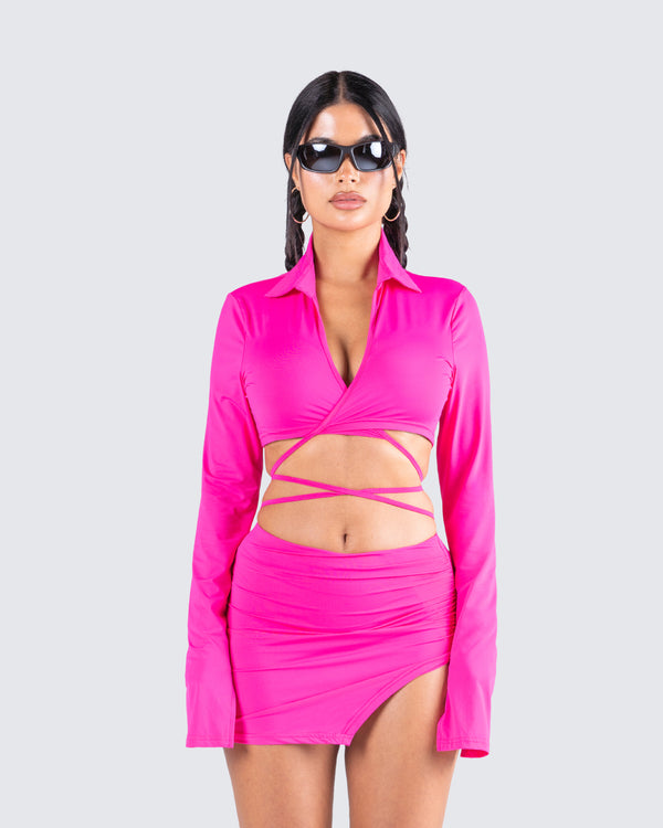 Finesse Irene Pink Wrap Top