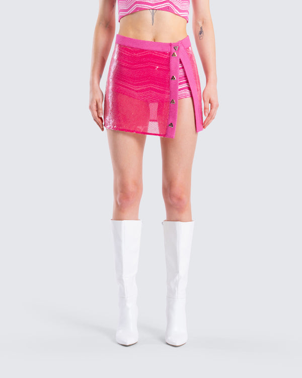 Finesse Irie Pink Sequin Mini Skirt