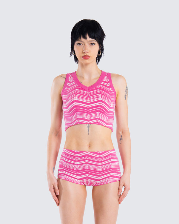 Finesse Irie Pink Zig Zag Knit Top