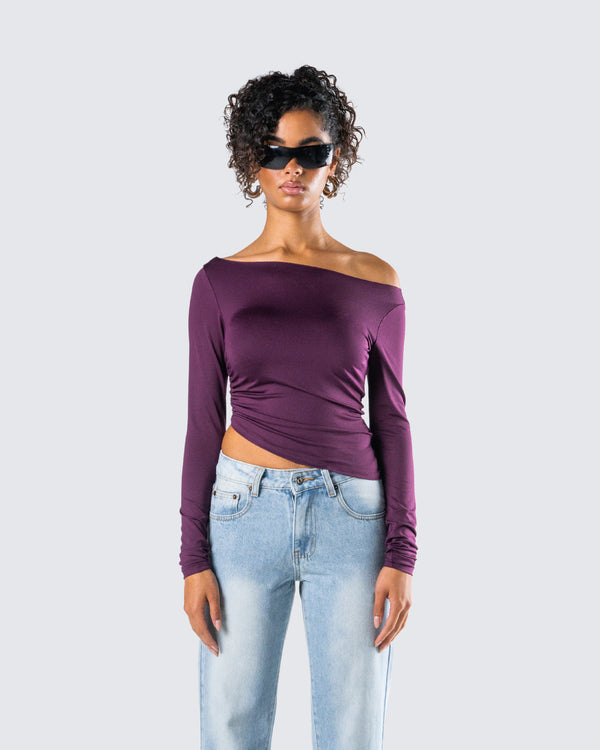 Finesse Isa Burgundy Jersey Asymmetric Top