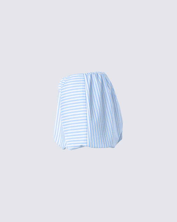 Finesse Isha Blue Striped Micro Mini Bubble Skirt
