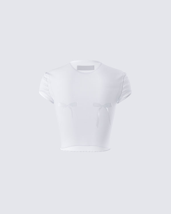 Finesse Isha White Bow Trim Baby Doll Tee