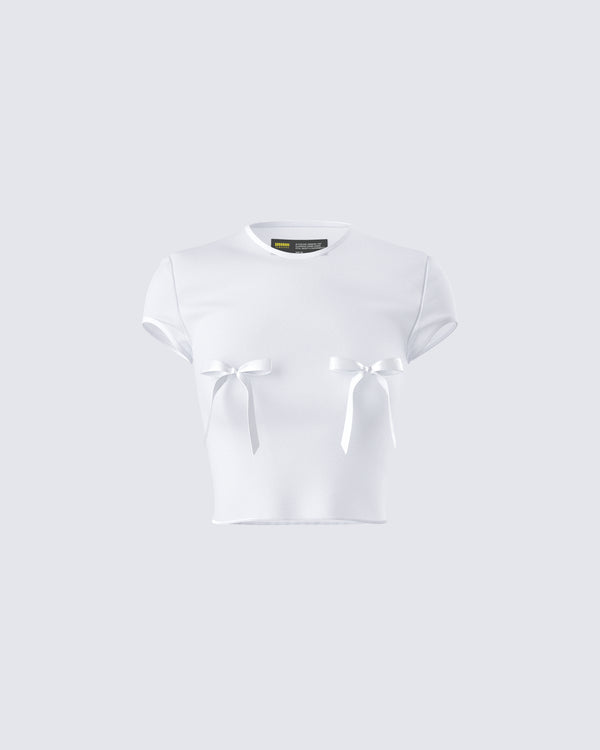 finesse Isha White Bow Trim Baby Doll Tee