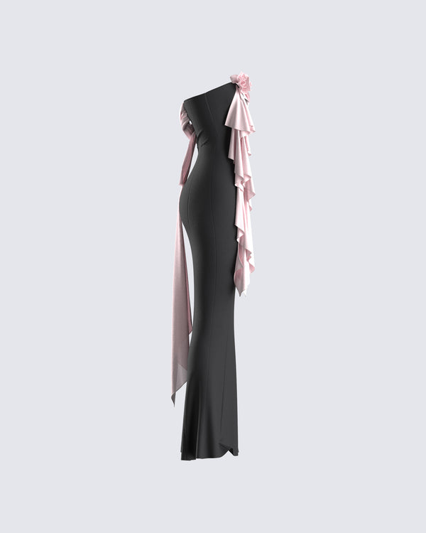 Finesse Ishita Black Draped Maxi Dress