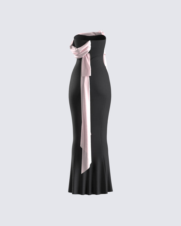 Finesse Ishita Black Draped Maxi Dress