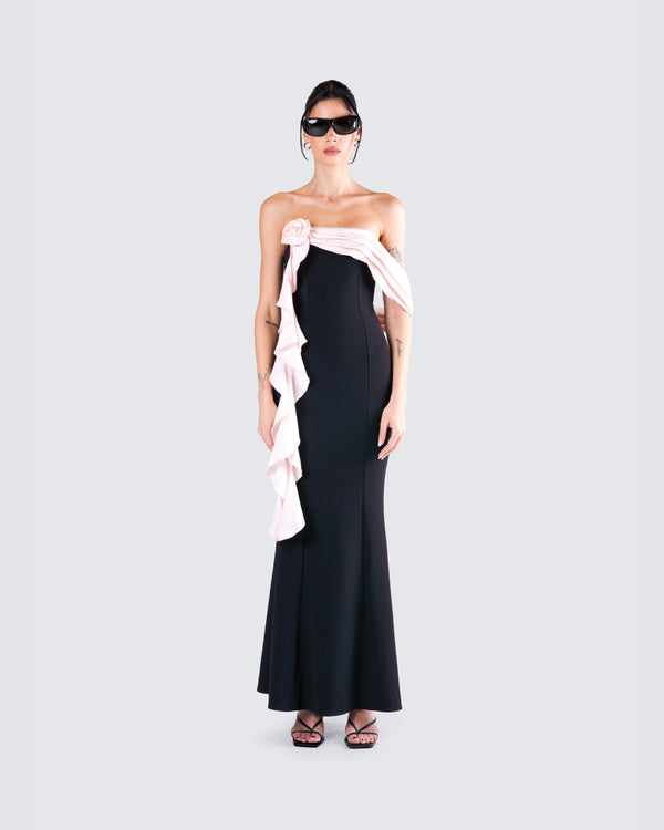 Finesse Ishita Black Draped Maxi Dress