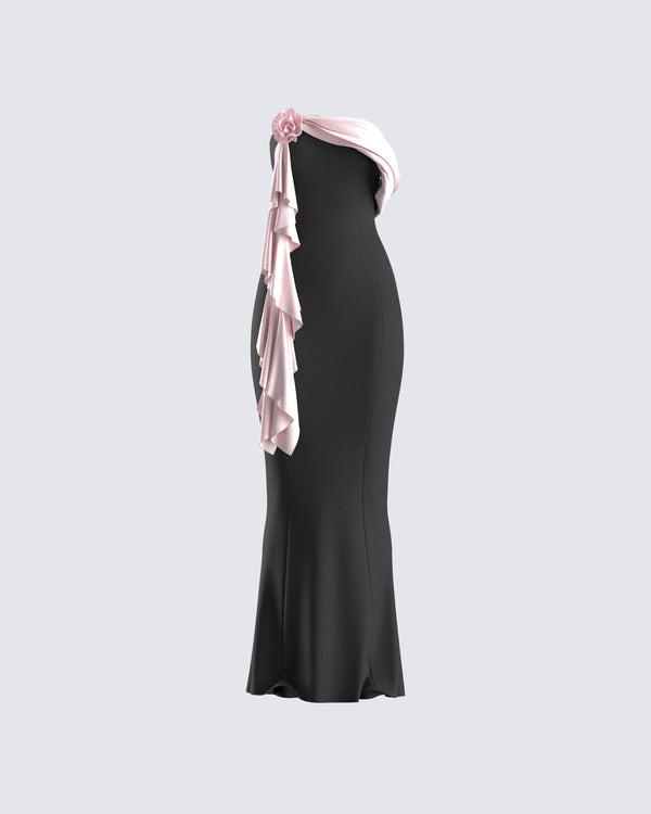 finesse Ishita Black Draped Maxi Dress