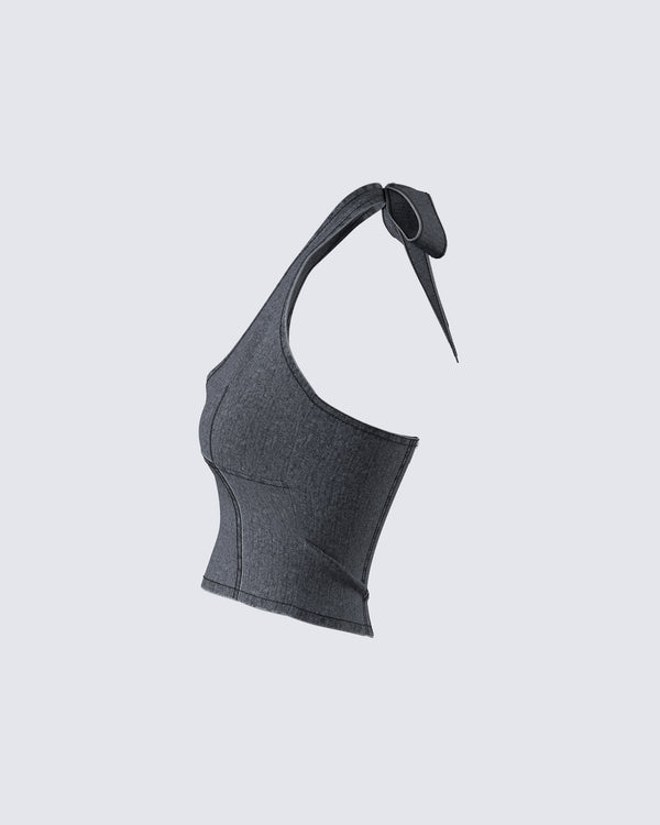 Finesse Ismay Black Denim Halter Top