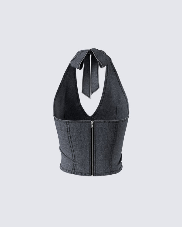 Finesse Ismay Black Denim Halter Top