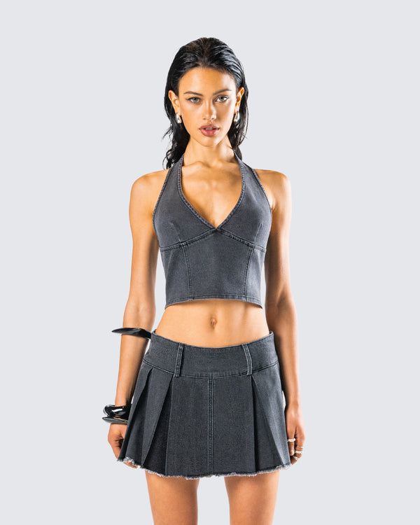 Finesse Ismay Black Denim Halter Top