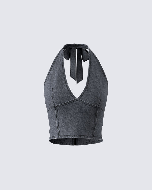 finesse Ismay Black Denim Halter Top