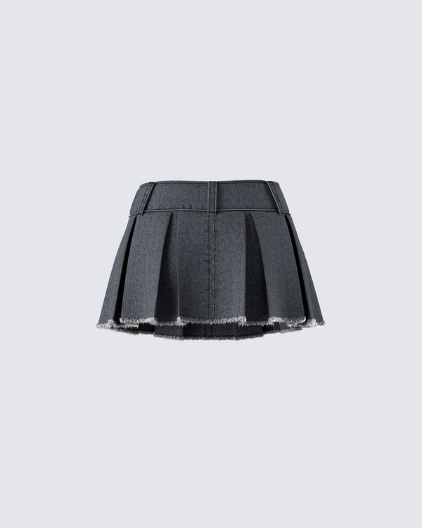 Finesse Ismay Black Denim Pleat Skirt