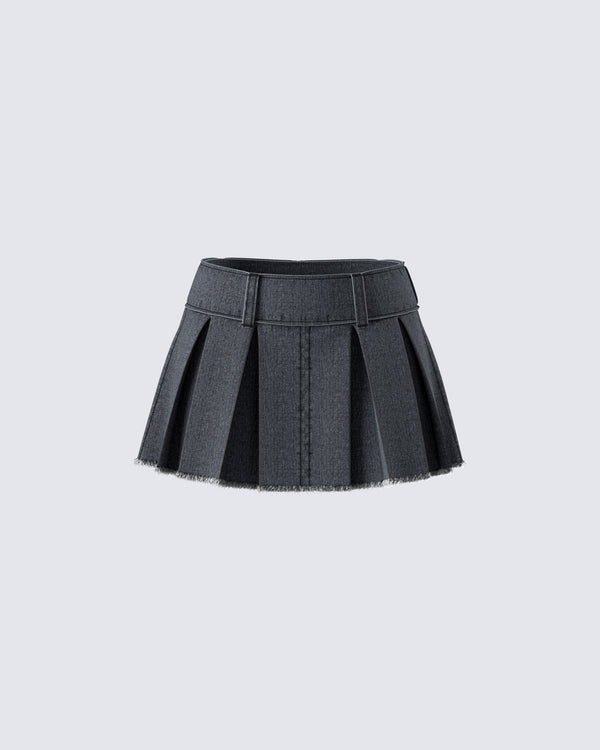 finesse Ismay Black Denim Pleat Skirt