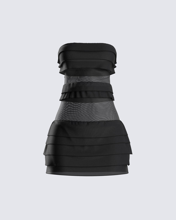 finesse Issa Black Tiered Mini Dress