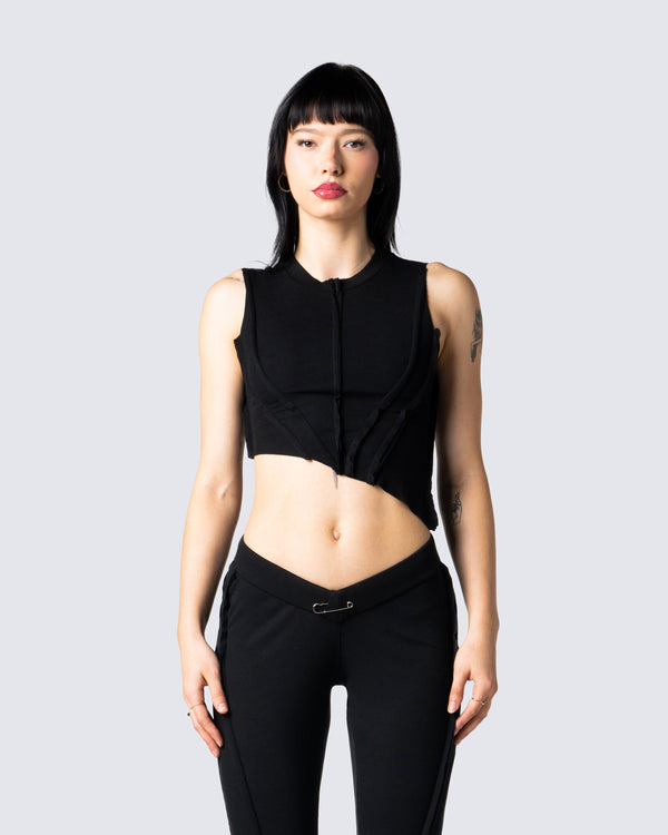 Finesse Iva Black Ribbed Cropped Top
