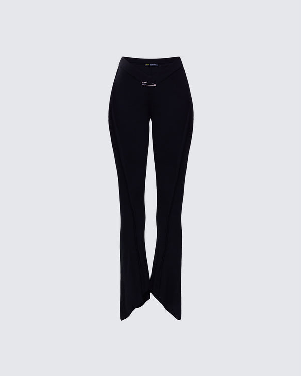 finesse Iva Black Ribbed V Waist Pant