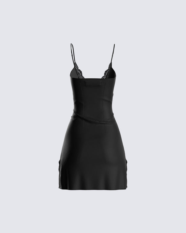 Finesse Ivy Black Lace Trim Mini Dress