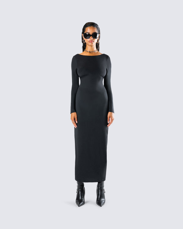 Finesse Izel Black Backless Maxi Dress