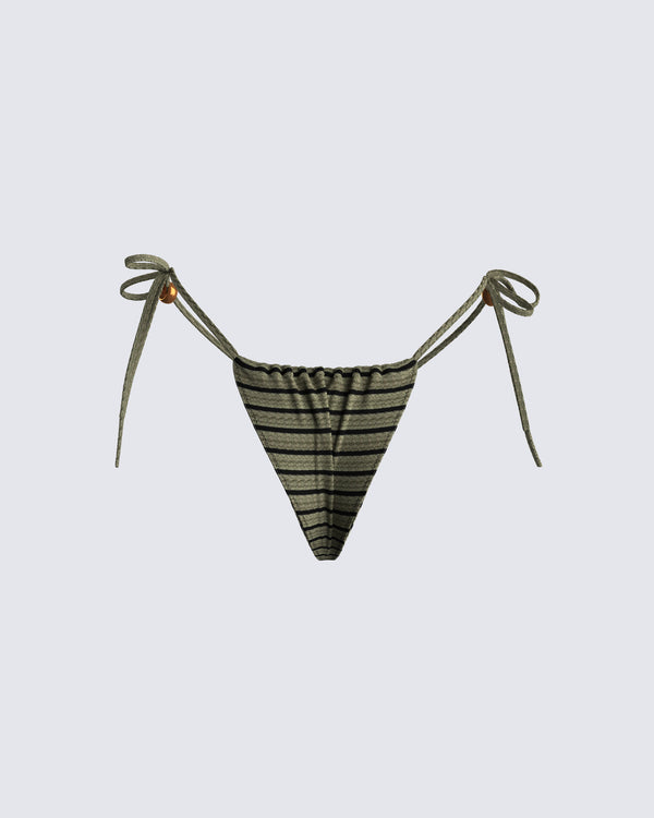 Finesse Izzy Olive Stripe Bikini Bottom