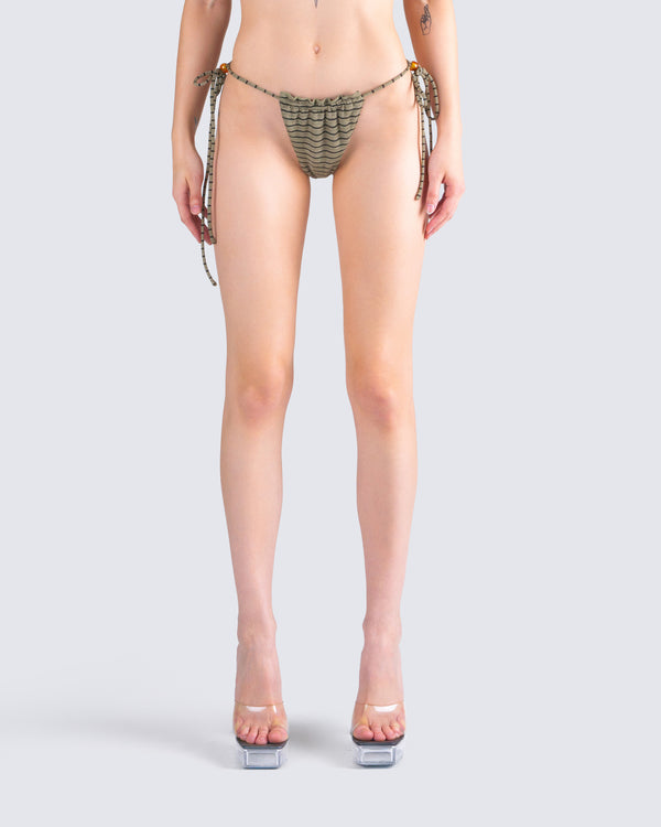 Finesse Izzy Olive Stripe Bikini Bottom
