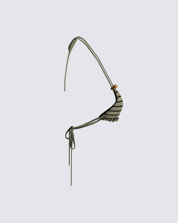 Finesse Izzy Olive Stripe Bikini Top