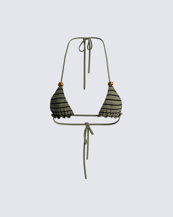 finesse Izzy Olive Stripe Bikini Top