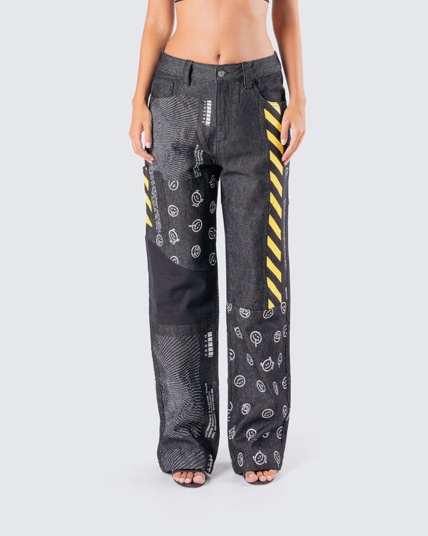 Finesse Jacko Printed Patchwork Pants