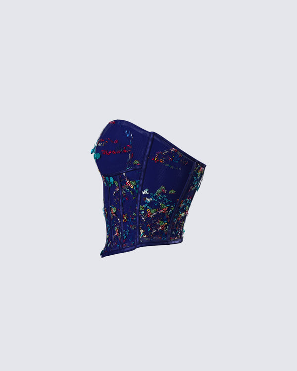 Finesse Jadira Blue Sequin Corset Top