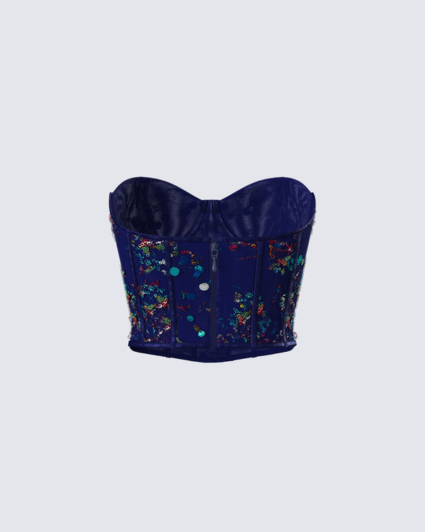 Finesse Jadira Blue Sequin Corset Top